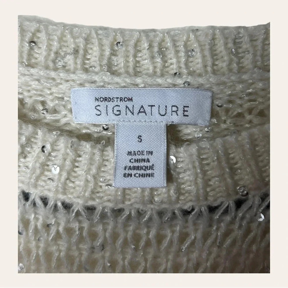 1240. NORDSTROM SIGNATURE CASHMERE/ALPACA/WOOL SWEATER SIZE SMALL CREAM/SEQUINS - Picture 5 of 10